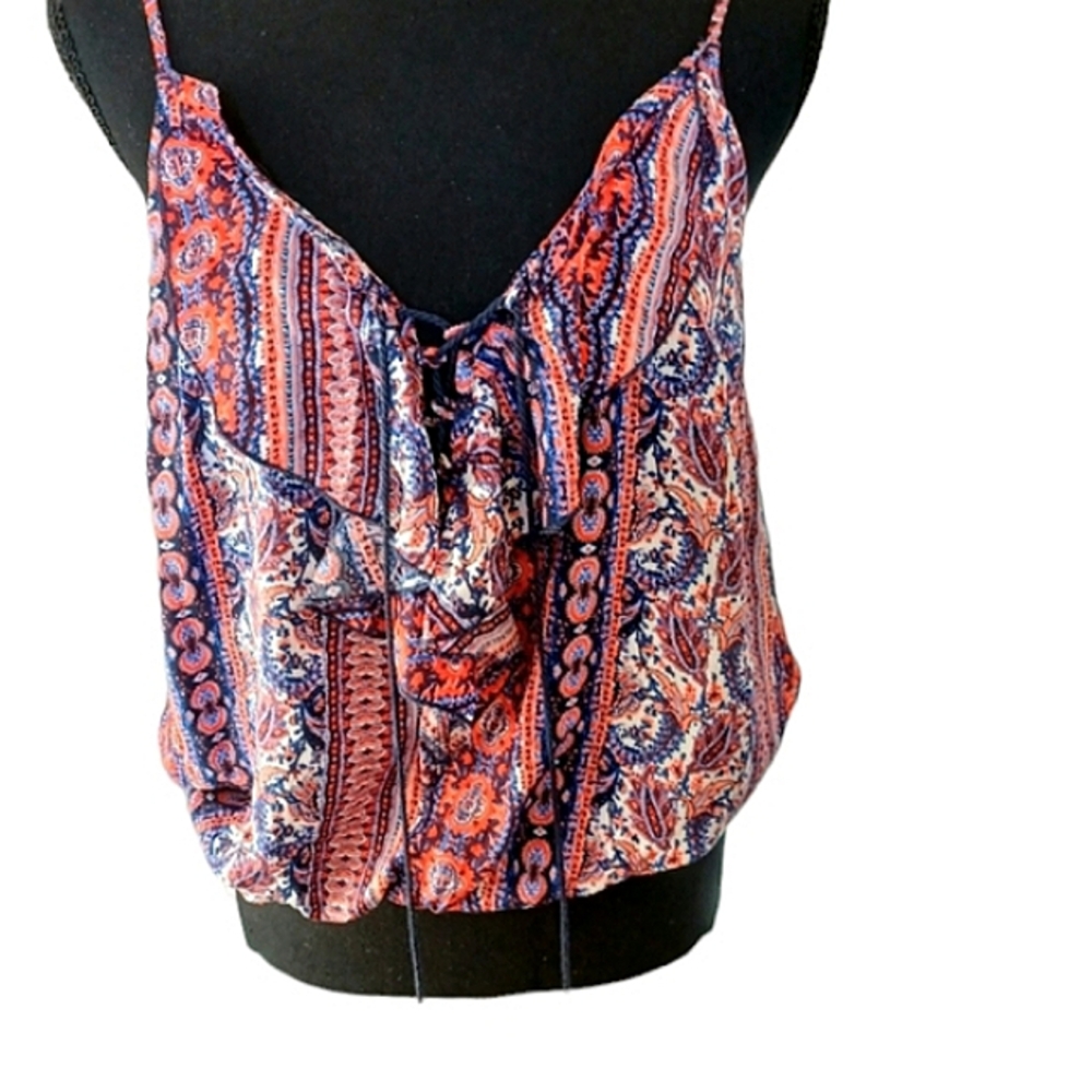 NEW Miss Me Women's Cropped Ruffle Paisley Boho Tank Top Sz Med NWT